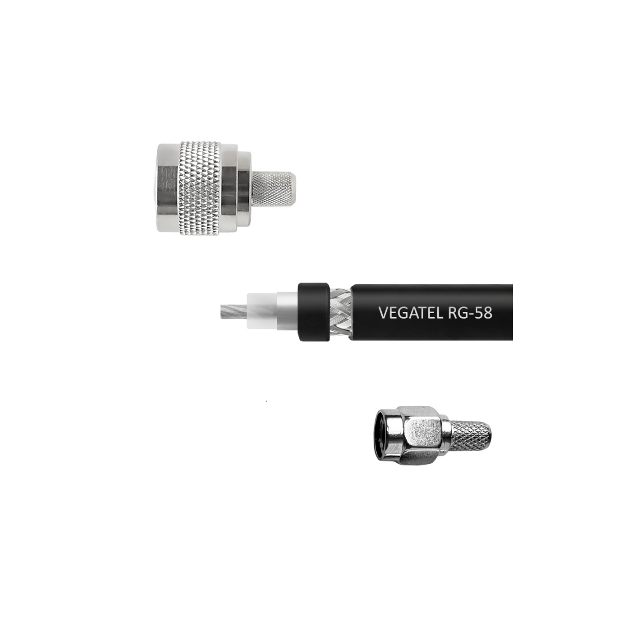 Кабельная сборка VEGATEL RG-58 A/U Сu (ГОСТ, PVC, многожильный, черный) (SMA-male - N-male)