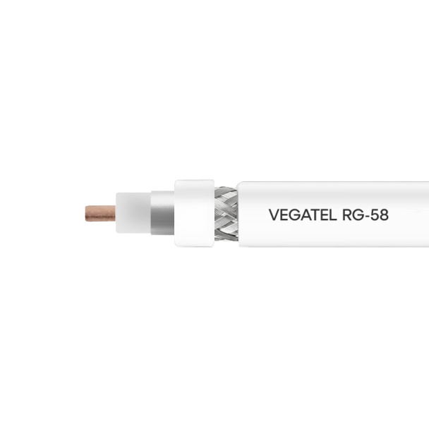 Кабель коаксиальный VEGATEL RG-58 A/U (ГОСТ, PVC, белый) бухта 500м