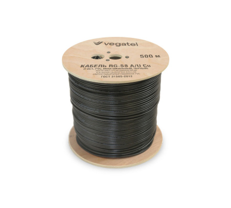 Кабель VEGATEL RG-58 A/U Сu (ГОСТ, PVC, многожильный, черный) бухта 500м