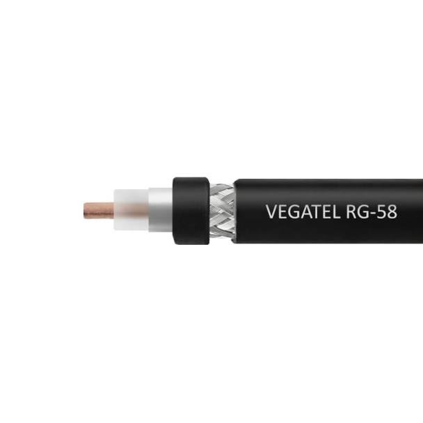 Кабель коаксиальный VEGATEL RG-58 A/U Cu (ГОСТ, PE, черный) бухта 100м