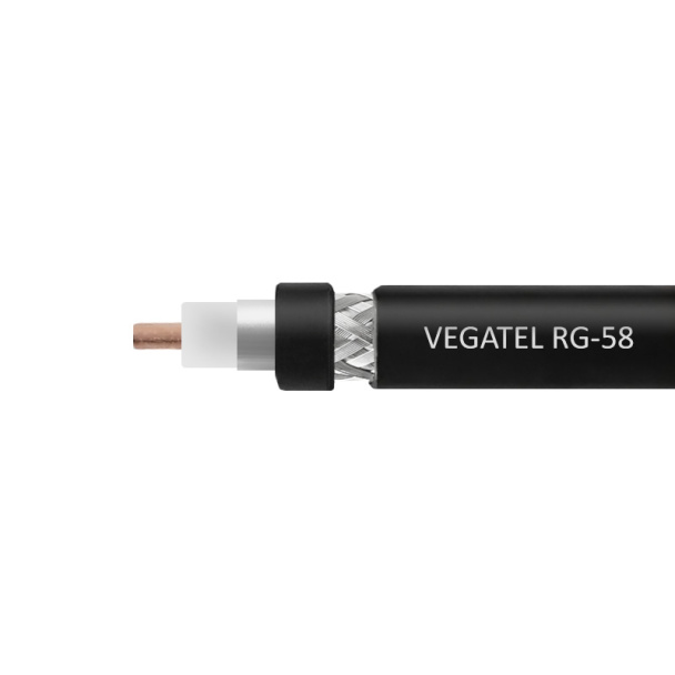 Кабель коаксиальный VEGATEL RG-58 A/U (ГОСТ, PVC, черный) 50м